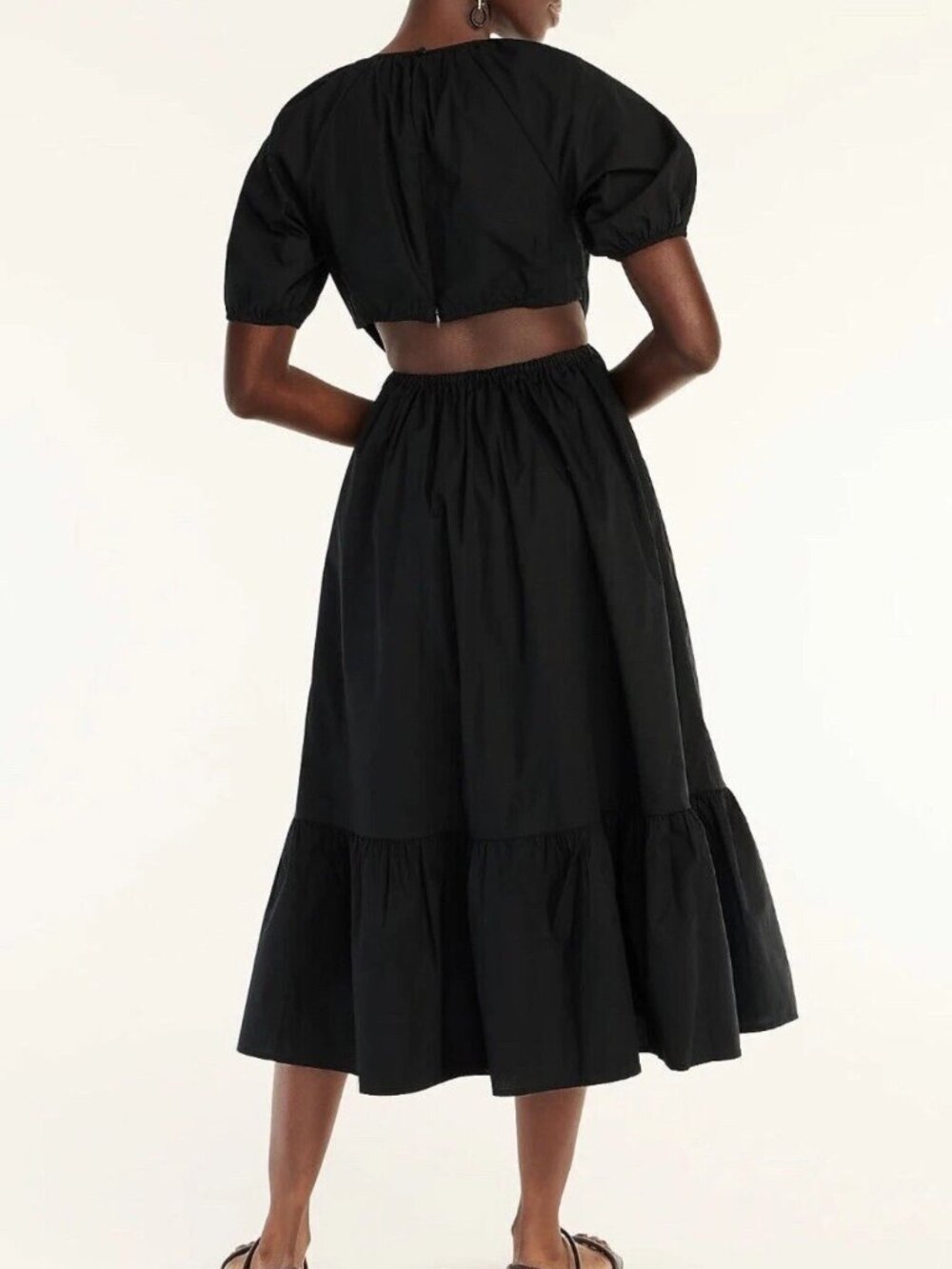 J.Crew Women's 2 Petite Cotton Poplin Side Cut Out Puff Sleeve Tiered Maxi Dress